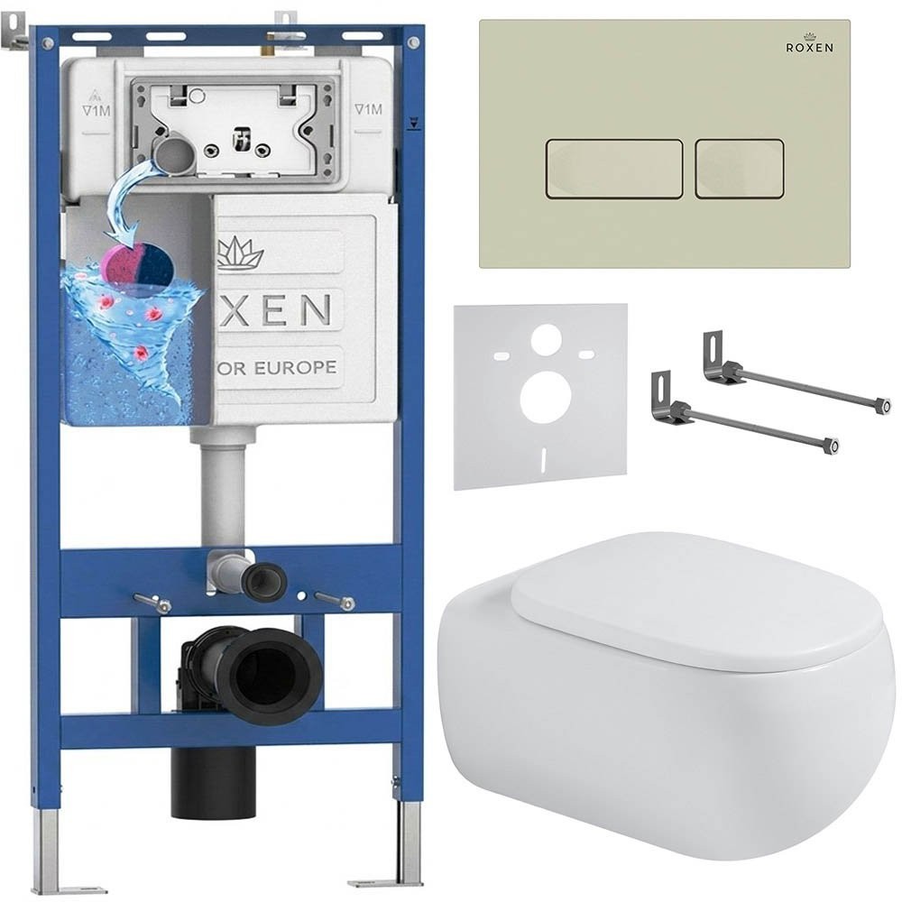 Комплект инсталляции Roxen 6 в 1 710200 с клавишей смыва Roxen Caspia 410280BG пастель бежевый и унитазом Titan 530230-02 Комплект инсталляции Roxen 6 в 1 710200 с клавишей смыва Roxen Caspia 410280BG пастель бежевый и унитазом Titan 530230-02
