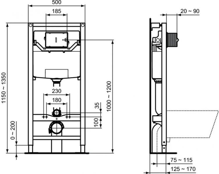 Инсталляция с унитазом Ideal Standard Tesi Aquablade + кнопка Oleas M2 черная Инсталляция с унитазом Ideal Standard Tesi Aquablade + кнопка Oleas M2 черная