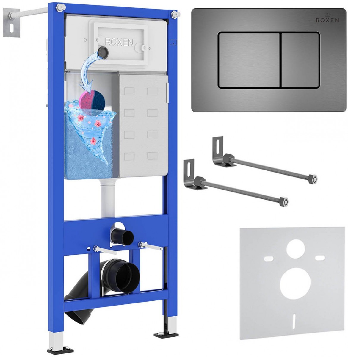 Инсталляция Roxen StounFix Dual Fresh 710200 с клавишей смыва Steel 420280G с аромадозатором Инсталляция Roxen StounFix Dual Fresh 710200 с клавишей смыва Steel 420280G с аромадозатором