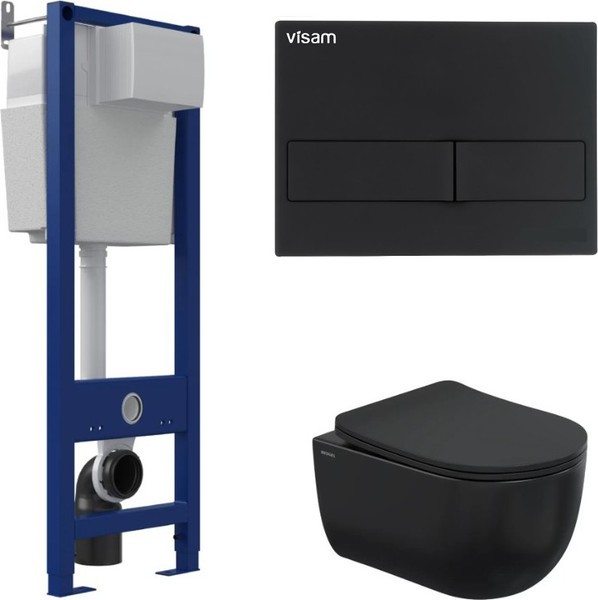 Унитаз подвесной с инсталляцией Berges Ventas Black Rimless + Visam Slim 525 / EX-043324 (с сиденьем) Унитаз подвесной с инсталляцией Berges Ventas Black Rimless + Visam Slim 525 / EX-043324 (с сиденьем)