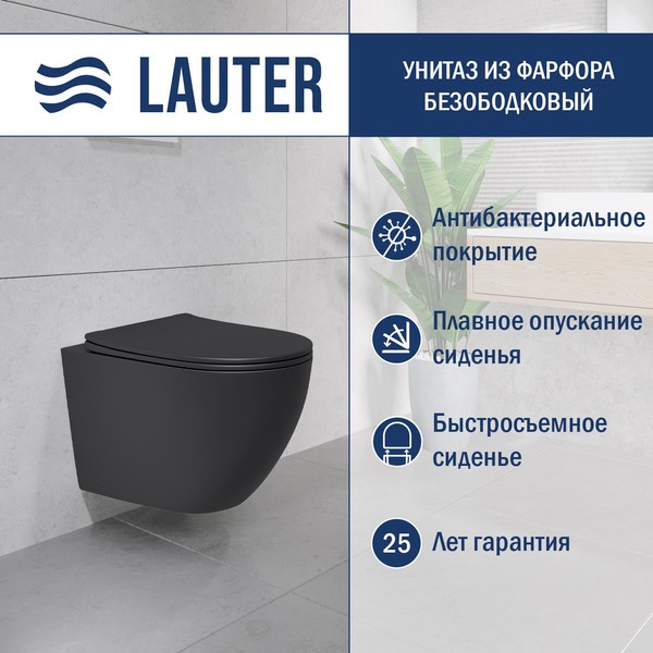 Инсталляция с подвесным унитазом Lauter Augsburg 21901002 с кнопкой 219704F (черный матовый, скрытое крепление) Инсталляция с подвесным унитазом Lauter Augsburg 21901002 с кнопкой 219704F (черный матовый, скрытое крепление)
