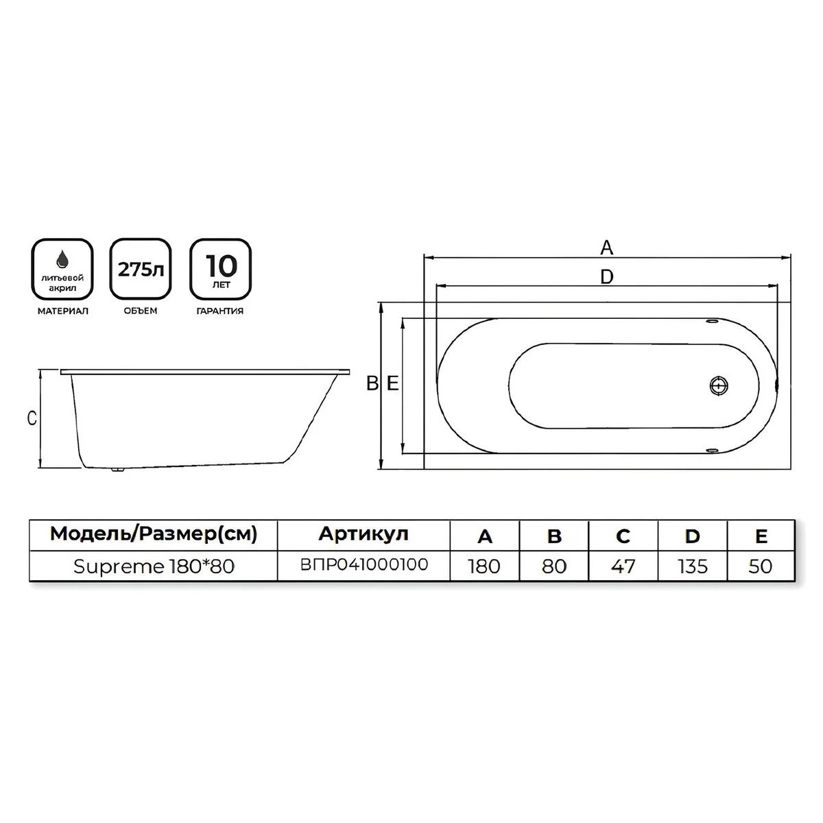 Ванна акриловая Alba Spa Supreme 180x80 Ванна акриловая Alba Spa Supreme 180x80