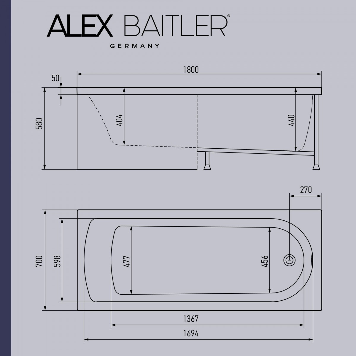 Ванна акриловая Alex Baitler Michigan 180х70 Ванна акриловая Alex Baitler Michigan 180х70