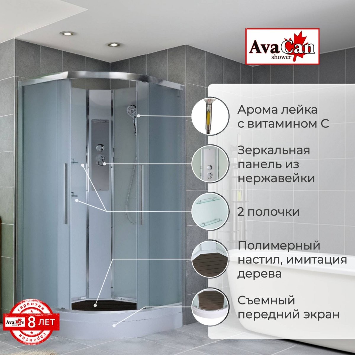 Душевая кабина Avacan EM2010N AVA 100X100 без крыши, стекла матовые, профиль хром Душевая кабина Avacan EM2010N AVA 100X100 без крыши, стекла матовые, профиль хром