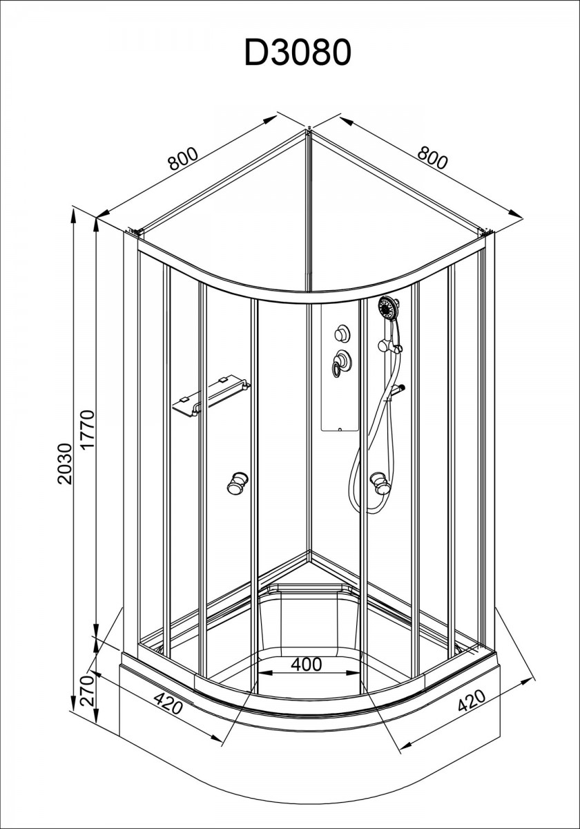 Душевая кабина Avacan D3080N AVA 80x80 без крыши, стекла матовые, профиль хром Душевая кабина Avacan D3080N AVA 80x80 без крыши, стекла матовые, профиль хром