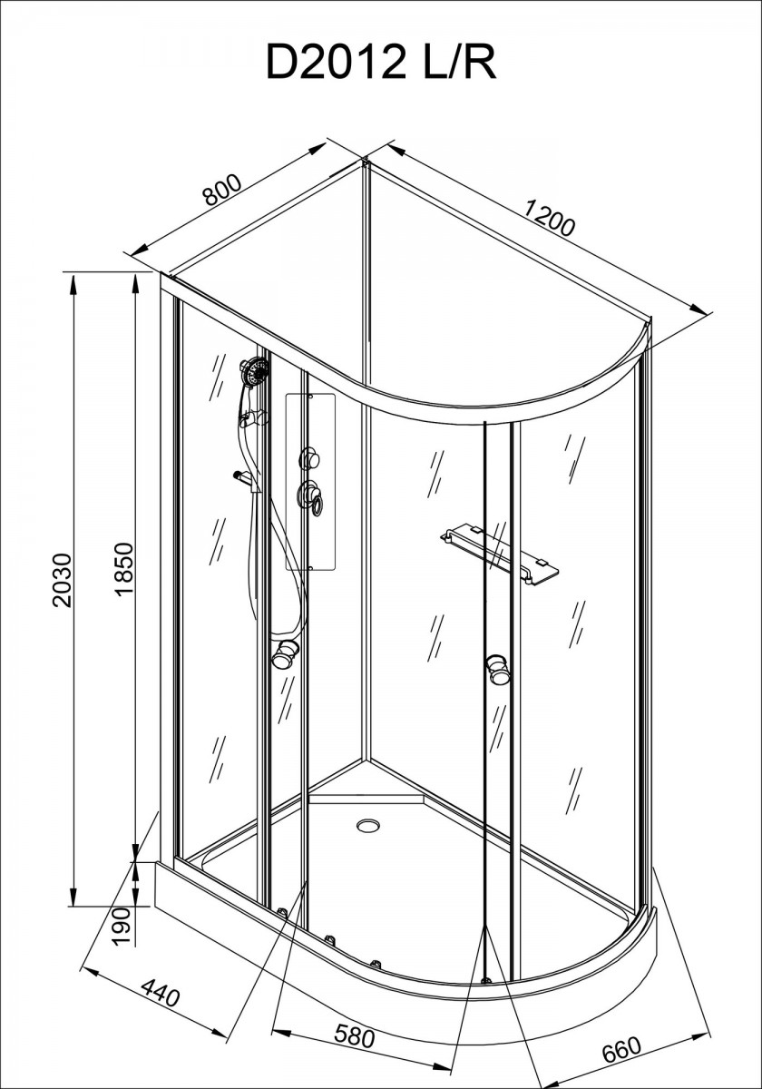 Душевая кабина Avacan D2012RN AVA 120x80 правая, без крыши, стекла матовые, профиль хром Душевая кабина Avacan D2012RN AVA 120x80 правая, без крыши, стекла матовые, профиль хром