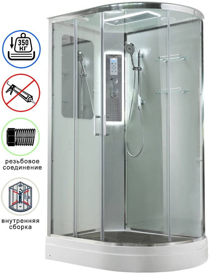 Душевая кабина Avacan A2912LLED AVA 120x90 левый, LED, стекла прозрачные, профиль хром Душевая кабина Avacan A2912LLED AVA 120x90 левый, LED, стекла прозрачные, профиль хром
