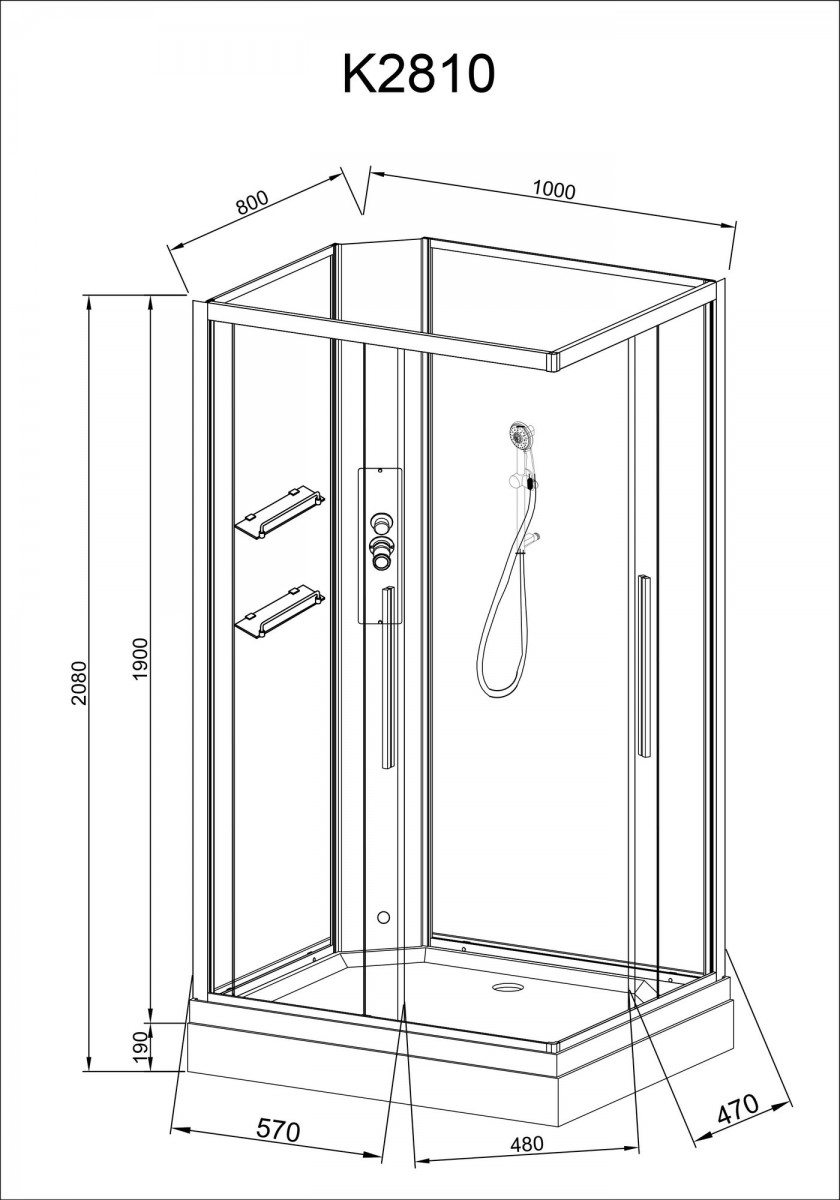 Душевая кабина Avacan K2810N AVA 100x80 без крыши, стекла прозрачные, профиль хром Душевая кабина Avacan K2810N AVA 100x80 без крыши, стекла прозрачные, профиль хром