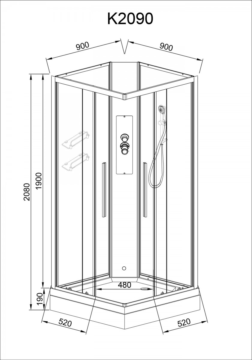 Душевая кабина Avacan K2090N AVA 90x90 без крыши, стекла прозрачные, профиль хром Душевая кабина Avacan K2090N AVA 90x90 без крыши, стекла прозрачные, профиль хром