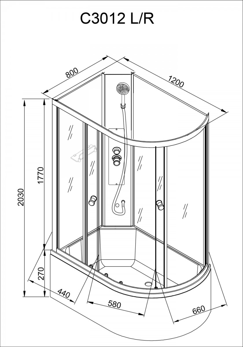 Душевая кабина Avacan C3012RN AVA 120x80 без крыши, правая, стекла матовые, профиль хром Душевая кабина Avacan C3012RN AVA 120x80 без крыши, правая, стекла матовые, профиль хром