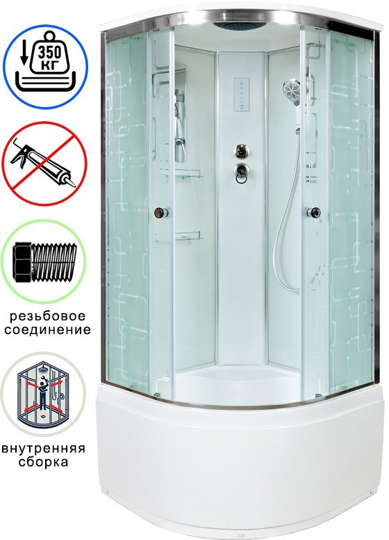 Душевая кабина Avacan EM5011EL AVA 110x110 с электрикой, стекла с узором, профиль хром Душевая кабина Avacan EM5011EL AVA 110x110 с электрикой, стекла с узором, профиль хром