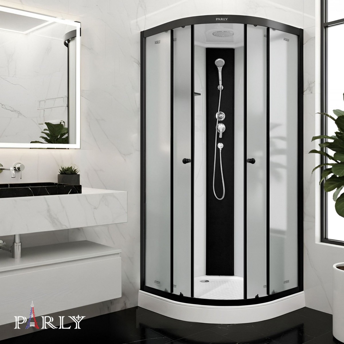 Душевая кабина Parly BETT B931 90x90 низкий поДон, стекла матовые, профиль черный Душевая кабина Parly BETT B931 90x90 низкий поДон, стекла матовые, профиль черный