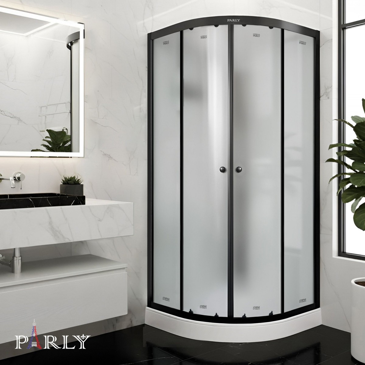 Душевая кабина Parly BETT B931 90x90 низкий поДон, стекла матовые, профиль черный Душевая кабина Parly BETT B931 90x90 низкий поДон, стекла матовые, профиль черный