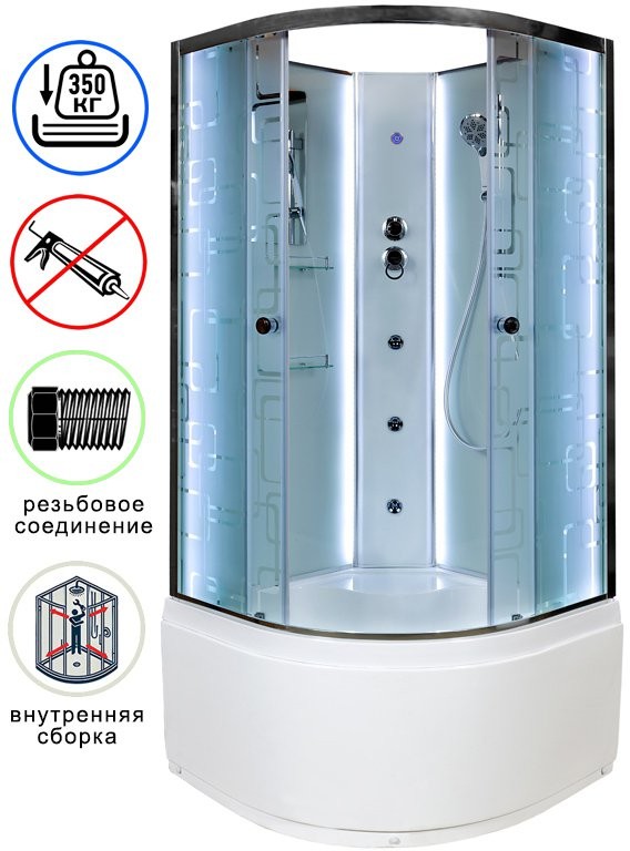 Душевая кабина Avacan EM5011NLED+GM AVA 110x110 б/к с LED и гидромассажем, стекла с узором, профиль хром Душевая кабина Avacan EM5011NLED+GM AVA 110x110 б/к с LED и гидромассажем, стекла с узором, профиль хром