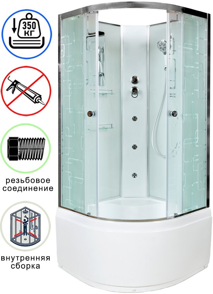 Душевая кабина Avacan EM5011NGM AVA 110x110 б/к, с гидромассажем, стекла с узором, профиль хром Душевая кабина Avacan EM5011NGM AVA 110x110 б/к, с гидромассажем, стекла с узором, профиль хром