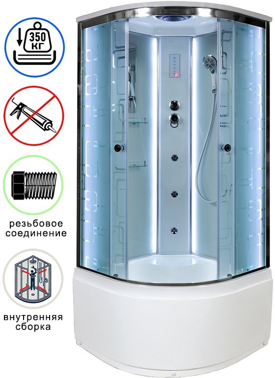 Душевая кабина Avacan EM5011LED+GM AVA 110x110 с LED и гидромассажем, стекла с узором, профиль хром Душевая кабина Avacan EM5011LED+GM AVA 110x110 с LED и гидромассажем, стекла с узором, профиль хром