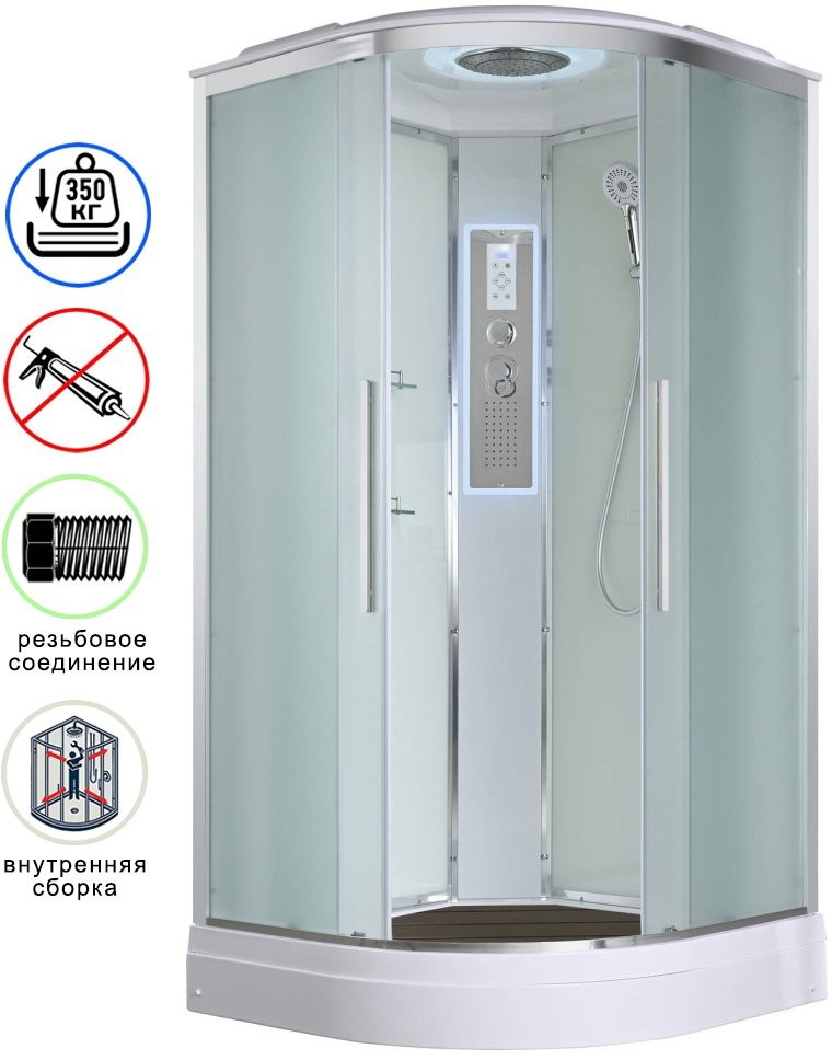 Душевая кабина Avacan EM2090LED AVA 90x90 LED, стекла матовые, профиль хром Душевая кабина Avacan EM2090LED AVA 90x90 LED, стекла матовые, профиль хром