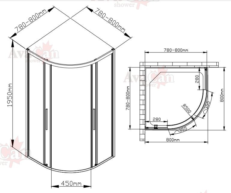 Душевой уголок Avacan HC 80 AVA 80x80 стекла прозрачные, профиль хром Душевой уголок Avacan HC 80 AVA 80x80 стекла прозрачные, профиль хром