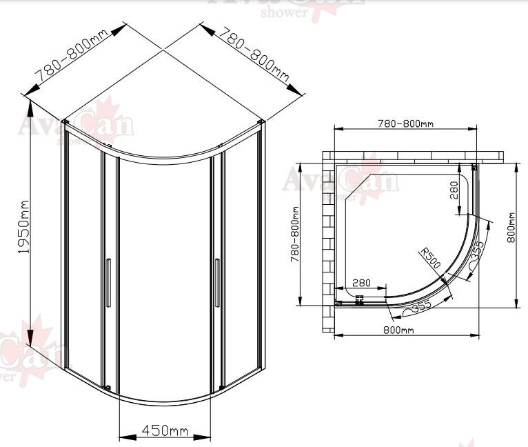 Душевой уголок Avacan HB 80 MT AVA 80x80 стекла матовый с рисунком, профиль черный Душевой уголок Avacan HB 80 MT AVA 80x80 стекла матовый с рисунком, профиль черный