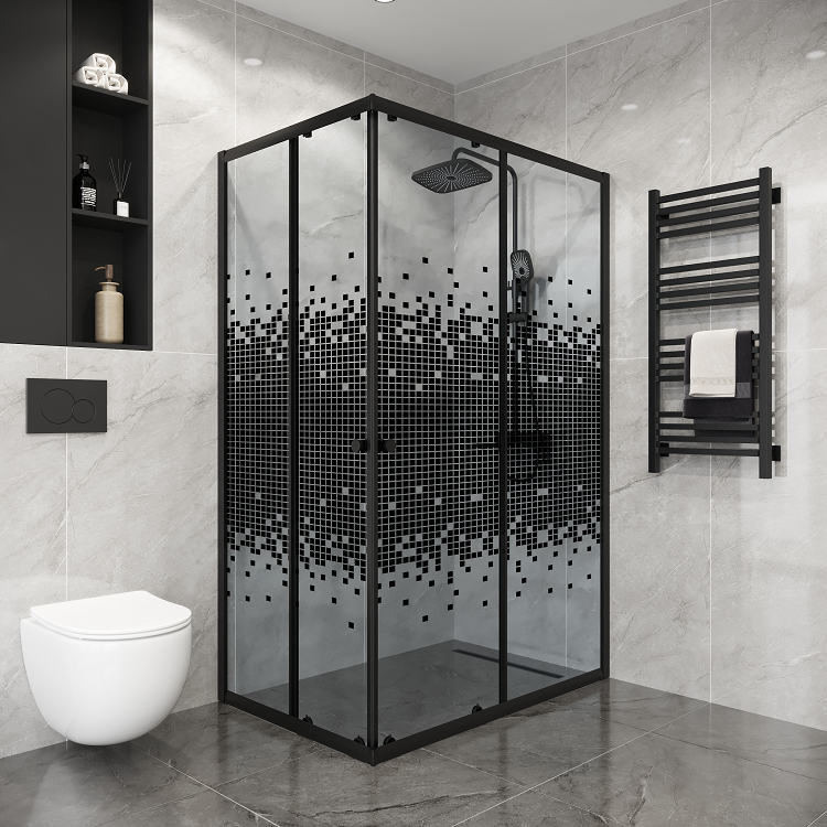 Душевой уголок Niagara Eco NG-1018-14QBLACK 100x80 стекла прозрачные с рисунком, профиль черный матовый Душевой уголок Niagara Eco NG-1018-14QBLACK 100x80 стекла прозрачные с рисунком, профиль черный матовый
