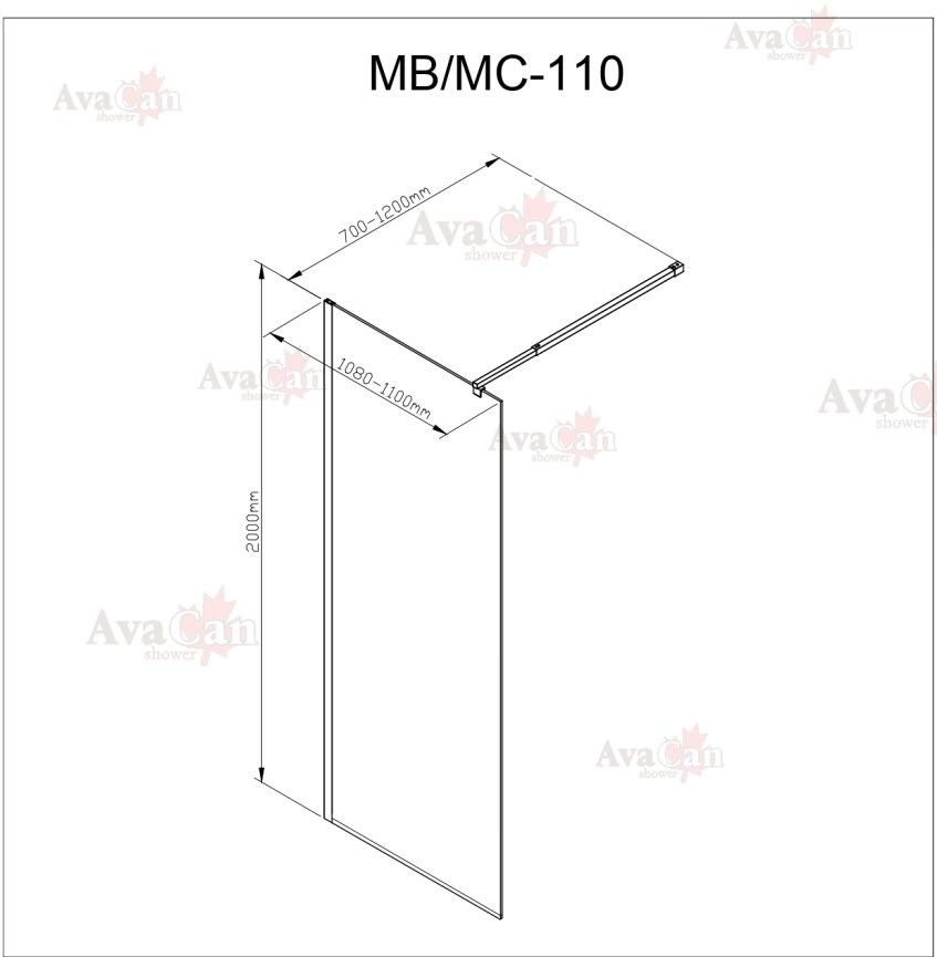 Душевая стенка Avacan MB110MT AVA 110x200 стекла матовые с рисунком, профиль черный Душевая стенка Avacan MB110MT AVA 110x200 стекла матовые с рисунком, профиль черный