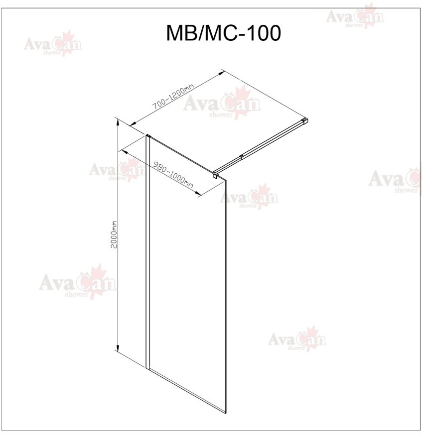 Душевая стенка Avacan MC100MT AVA 100x200 стекла матовые, профиль хром Душевая стенка Avacan MC100MT AVA 100x200 стекла матовые, профиль хром