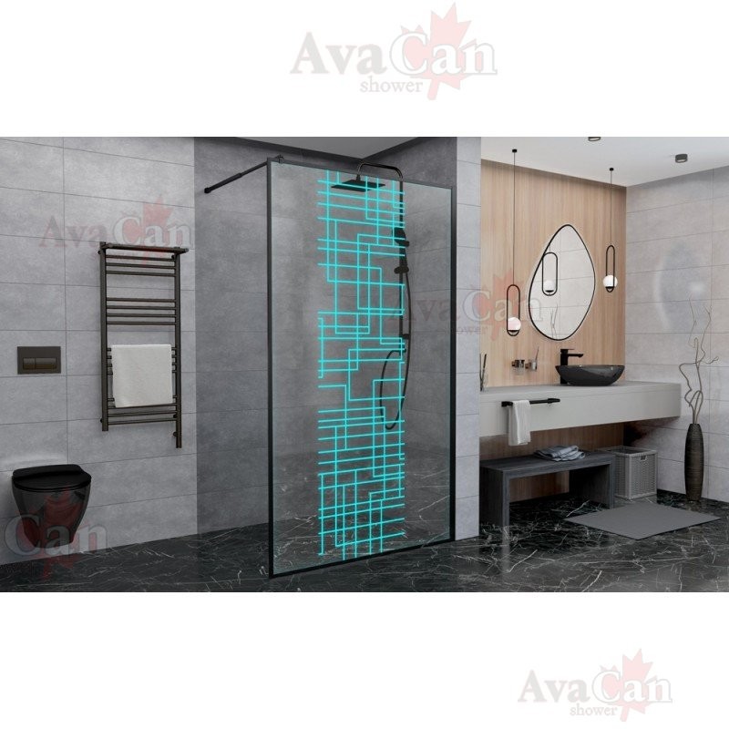Душевая стенка Avacan LB110 AVA 110x200 стекла с рисунком, профиль черный Душевая стенка Avacan LB110 AVA 110x200 стекла с рисунком, профиль черный