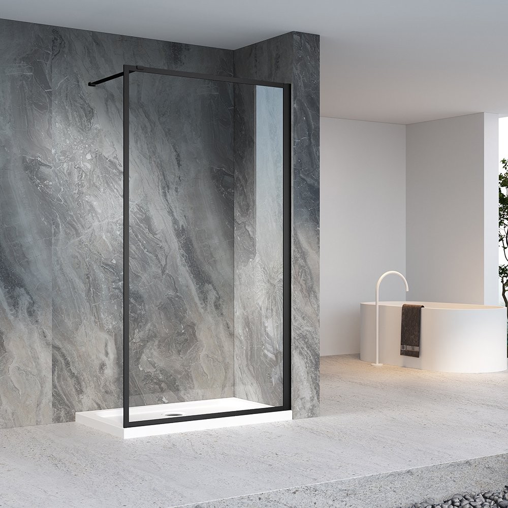 Душевая стенка Veconi KR-81B 100x200 прозрачное стекло / профиль черный матовый Душевая стенка Veconi KR-81B 100x200 прозрачное стекло / профиль черный матовый