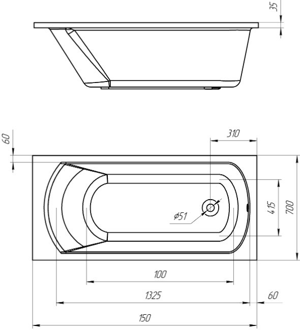 Акриловая ванна Eurolux Miamika 150x70 Акриловая ванна Eurolux Miamika 150x70