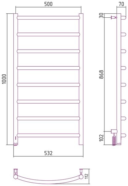 Полотенцесушитель электрический Сунержа Галант 4.0 100x50 / 00-0830-1050 Полотенцесушитель электрический Сунержа Галант 4.0 100x50 / 00-0830-1050