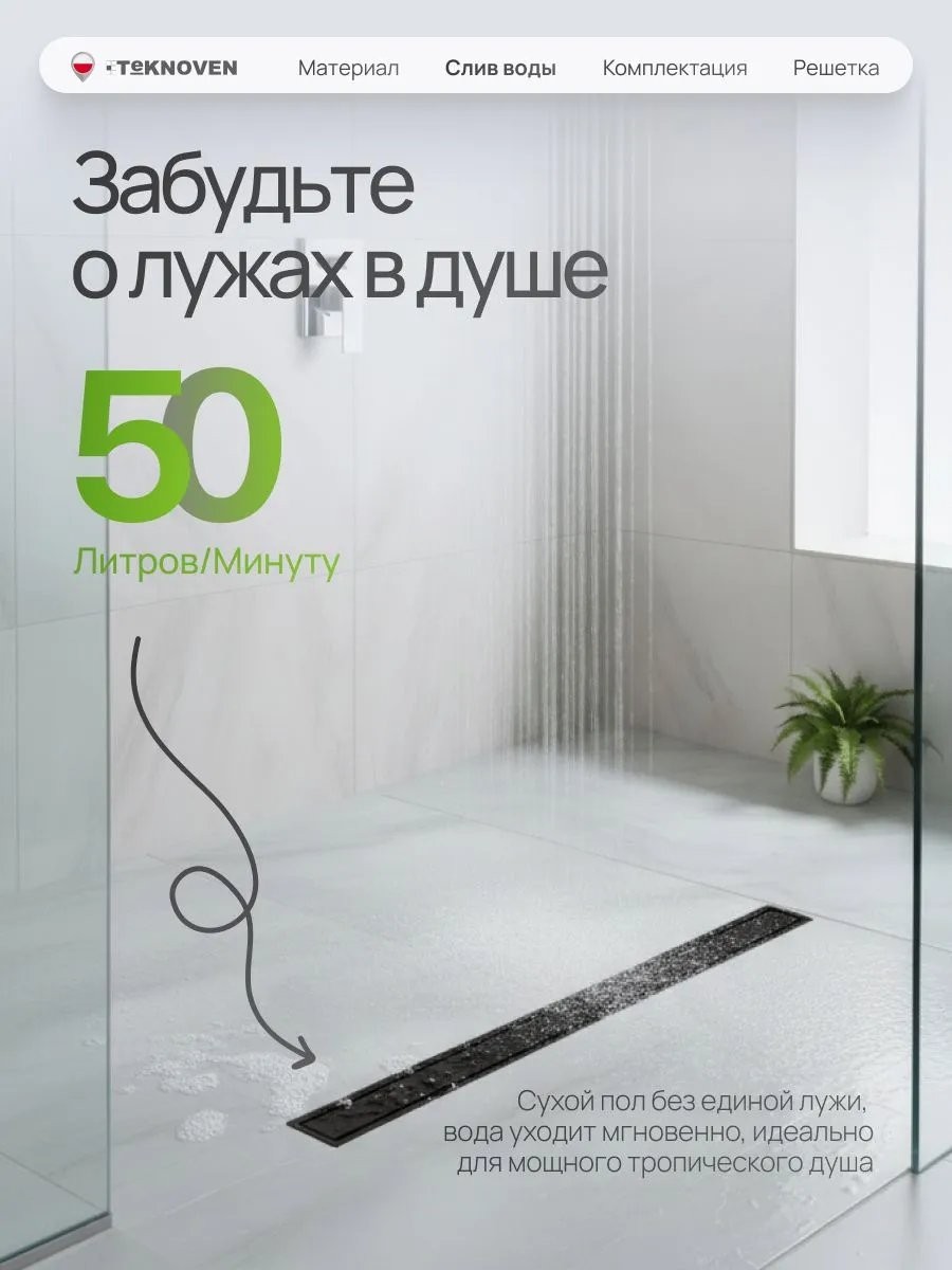 Душевой лоток Teknoven TN7D90CZ двусторонний под плитку, черный Душевой лоток Teknoven TN7D90CZ двусторонний под плитку, черный
