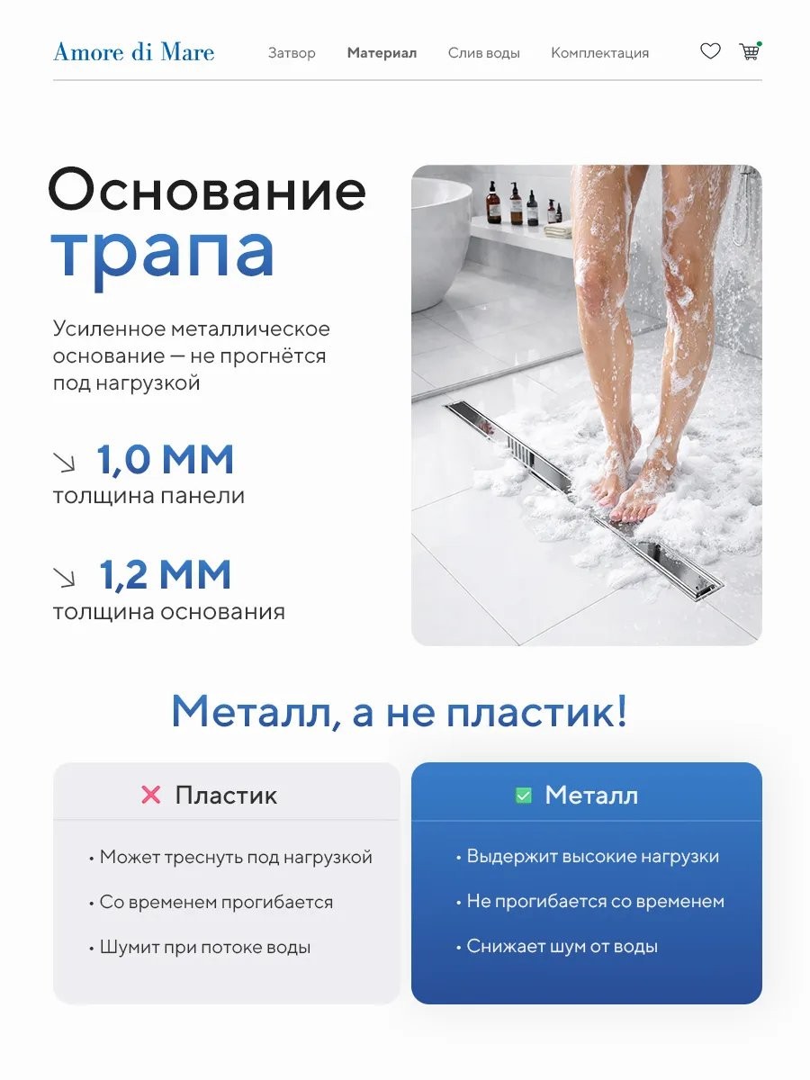 Душевой лоток Amore di Mare Verso SD-70 700x70 мм, оборачиваемый под плитку, хром Душевой лоток Amore di Mare Verso SD-70 700x70 мм, оборачиваемый под плитку, хром