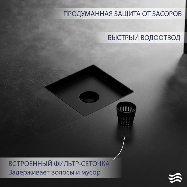 Трап для душа Lauter 214001-K2MB 150x150 (черный матовый) Трап для душа Lauter 214001-K2MB 150x150 (черный матовый)