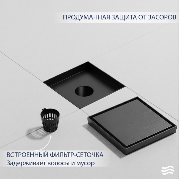 Трап для душа Lauter 214001-G2MB 150x150 (черный матовый) Трап для душа Lauter 214001-G2MB 150x150 (черный матовый)