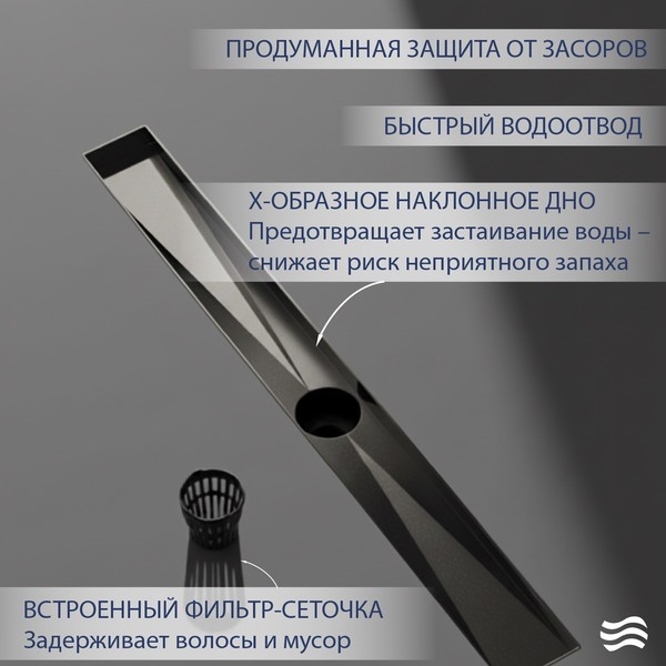 Трап для душа Lauter 2120665-LGM 600x70 (оружейная сталь) Трап для душа Lauter 2120665-LGM 600x70 (оружейная сталь)
