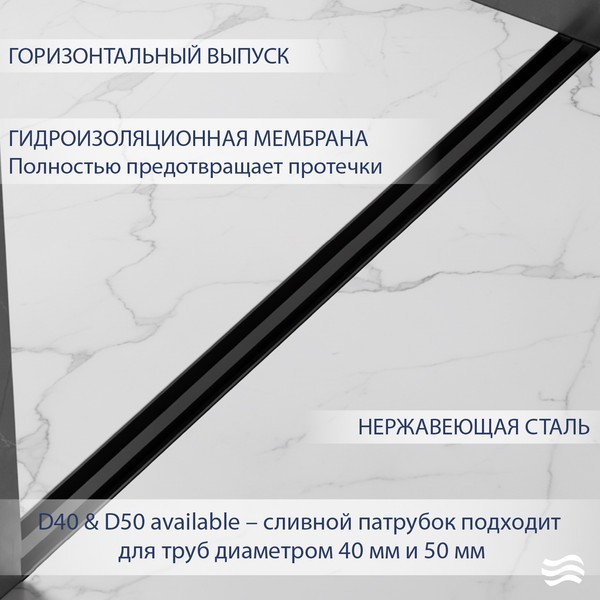 Трап для душа Lauter 210S382-GMB 800x31 (черный матовый) Трап для душа Lauter 210S382-GMB 800x31 (черный матовый)