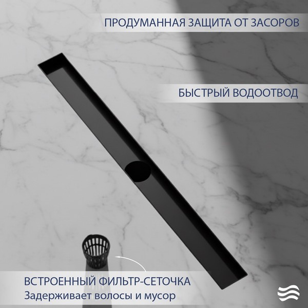 Трап для душа Lauter 210362-1-QGMB 600x55 (черный матовый) Трап для душа Lauter 210362-1-QGMB 600x55 (черный матовый)