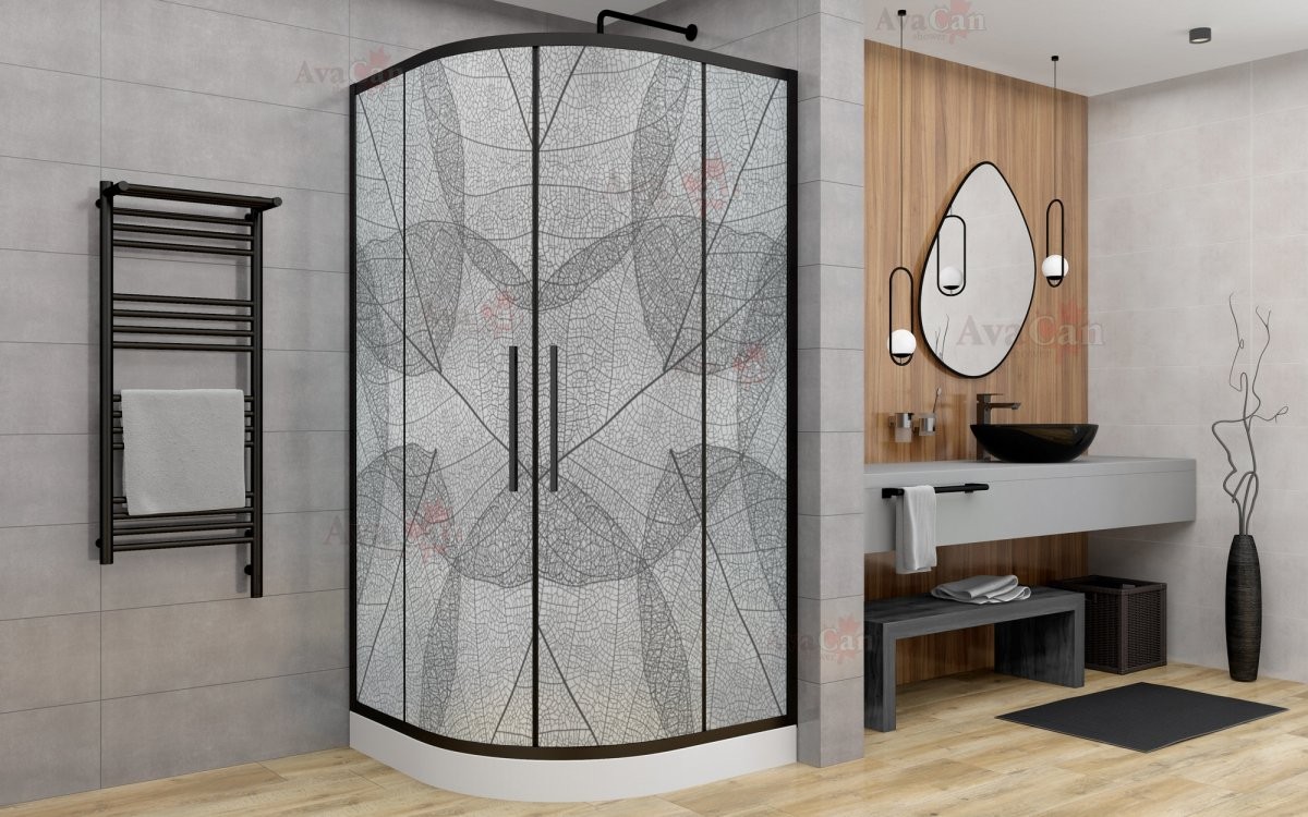 Душевой уголок Avacan HB 120 MT AVA 120x120 стекла матовый с рисунком, профиль черный Душевой уголок Avacan HB 120 MT AVA 120x120 стекла матовый с рисунком, профиль черный