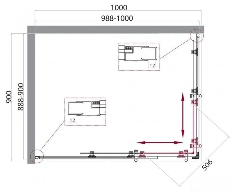 Душевой уголок BelBagno UNO-195-AH-2-100/90-C-Cr Душевой уголок BelBagno UNO-195-AH-2-100/90-C-Cr