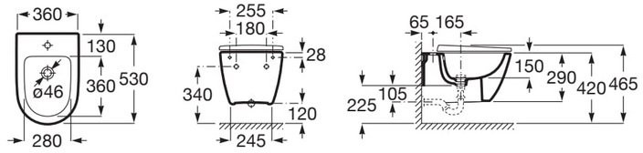 Биде подвесное Roca Ona 53x36 357685000 Биде подвесное Roca Ona 53x36 357685000