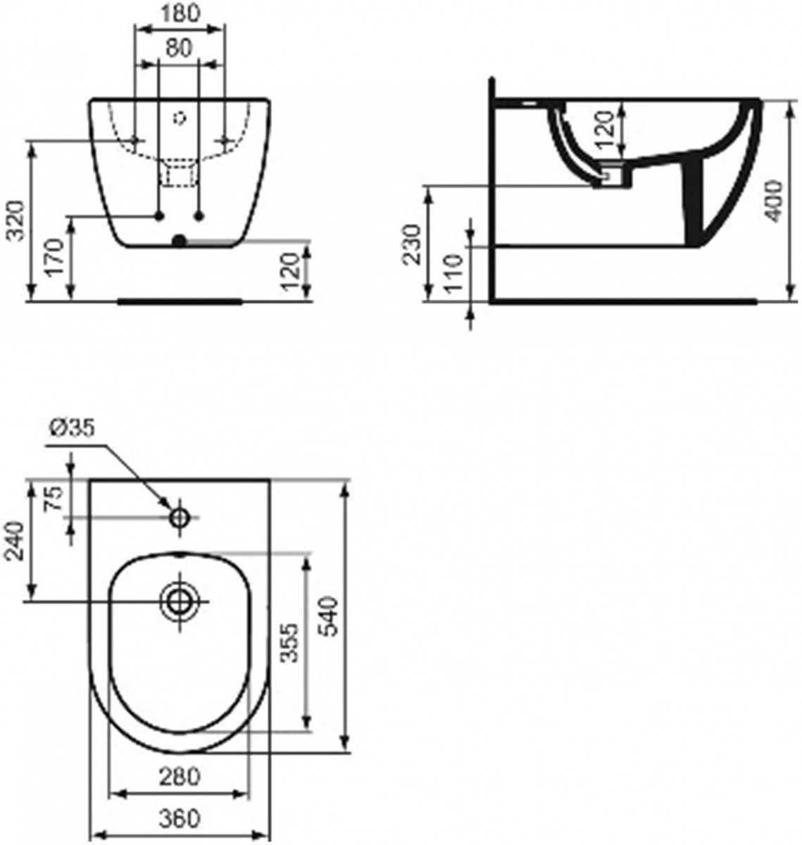 Биде подвесное Ideal Standard Ellisse T569301 36x54 Биде подвесное Ideal Standard Ellisse T569301 36x54