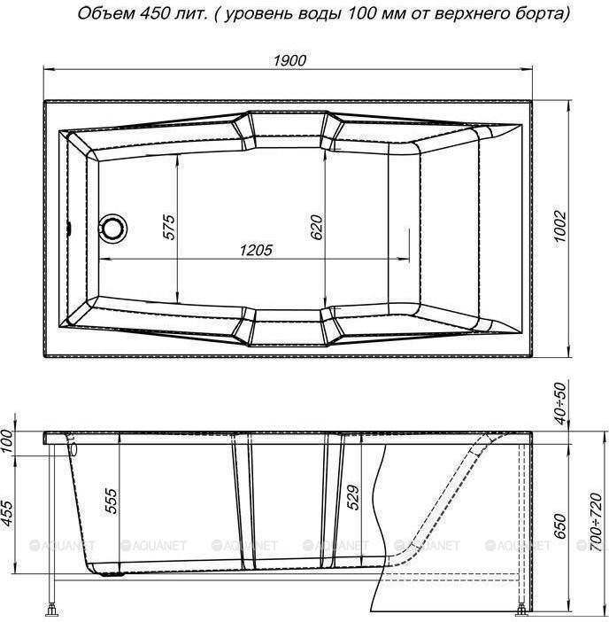 Ванна акриловая Aquanet Vega 190x100 Ванна акриловая Aquanet Vega 190x100