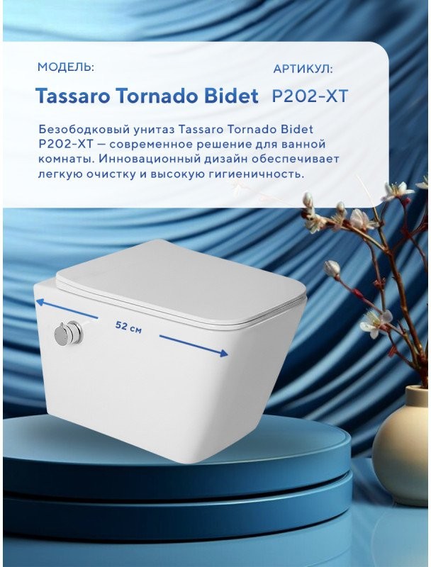 Унитаз подвесной Amore di Mare Tassaro Tornado Bidet P202X-T 36x52 с функцией биде, сиденье дюропласт, микролифт, белый глянец Унитаз подвесной Amore di Mare Tassaro Tornado Bidet P202X-T 36x52 с функцией биде, сиденье дюропласт, микролифт, белый глянец