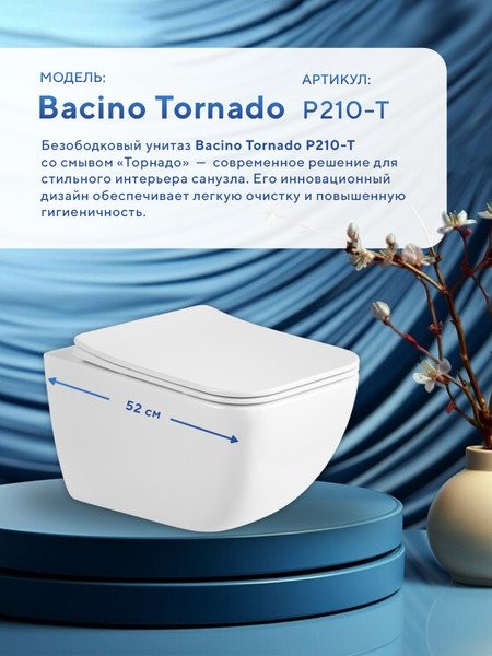 Унитаз подвесной Amore di Mare Bacino Tornado P210-T 52x36 сиденье дюропласт, микролифт Унитаз подвесной Amore di Mare Bacino Tornado P210-T 52x36 сиденье дюропласт, микролифт
