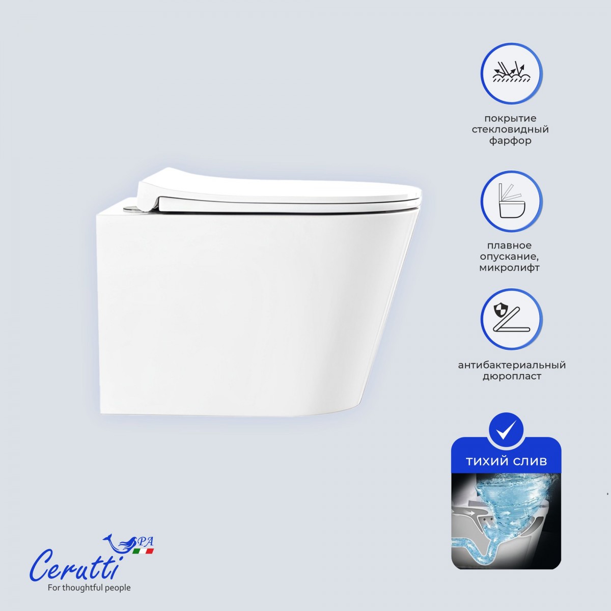 Унитаз подвесной Ceruttispa IRENEO Aria Tornado CT12148 35,5x42 сиденье дюропласт, белый глянец Унитаз подвесной Ceruttispa IRENEO Aria Tornado CT12148 35,5x42 сиденье дюропласт, белый глянец