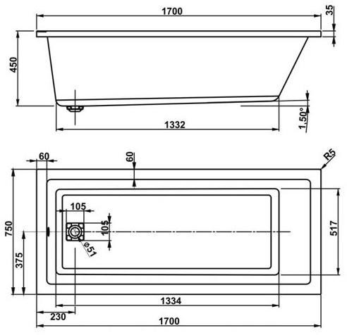 Ванна акриловая Vagnerplast Cavallo 170x75 Ванна акриловая Vagnerplast Cavallo 170x75