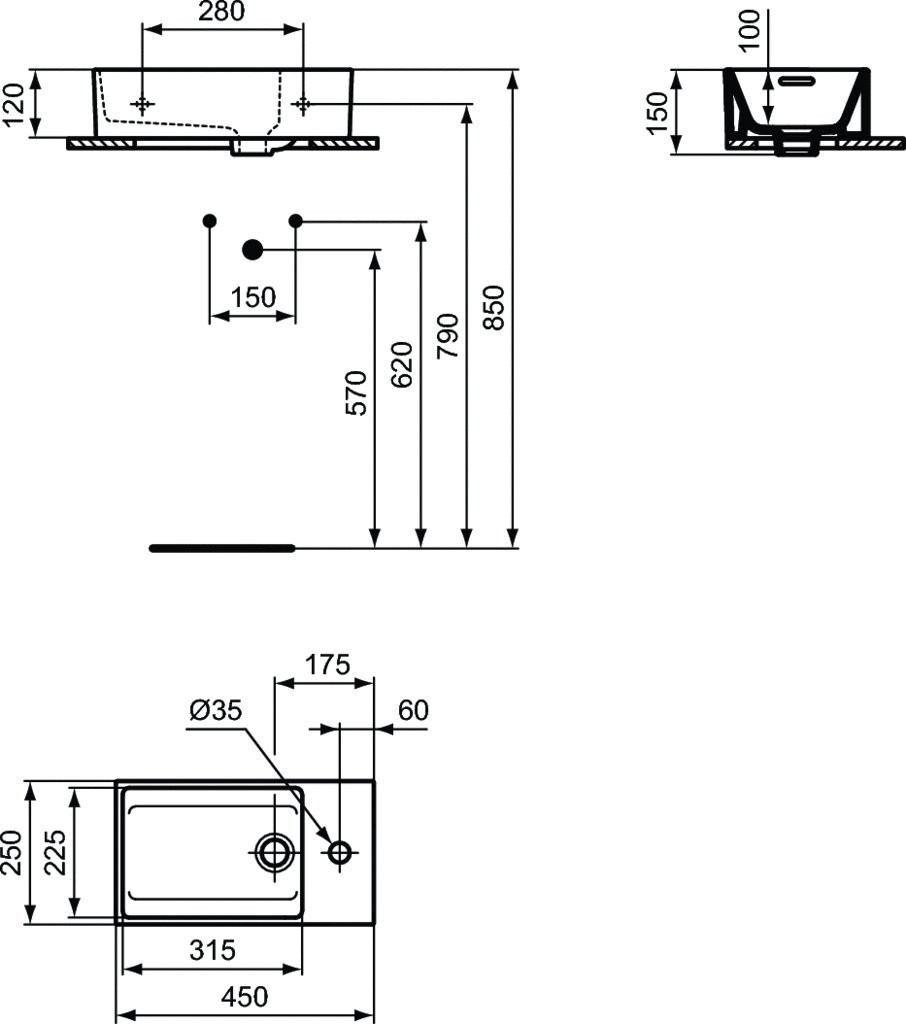 Умывальник подвесной Ideal Standard Extra T373401 45x25 белый Умывальник подвесной Ideal Standard Extra T373401 45x25 белый