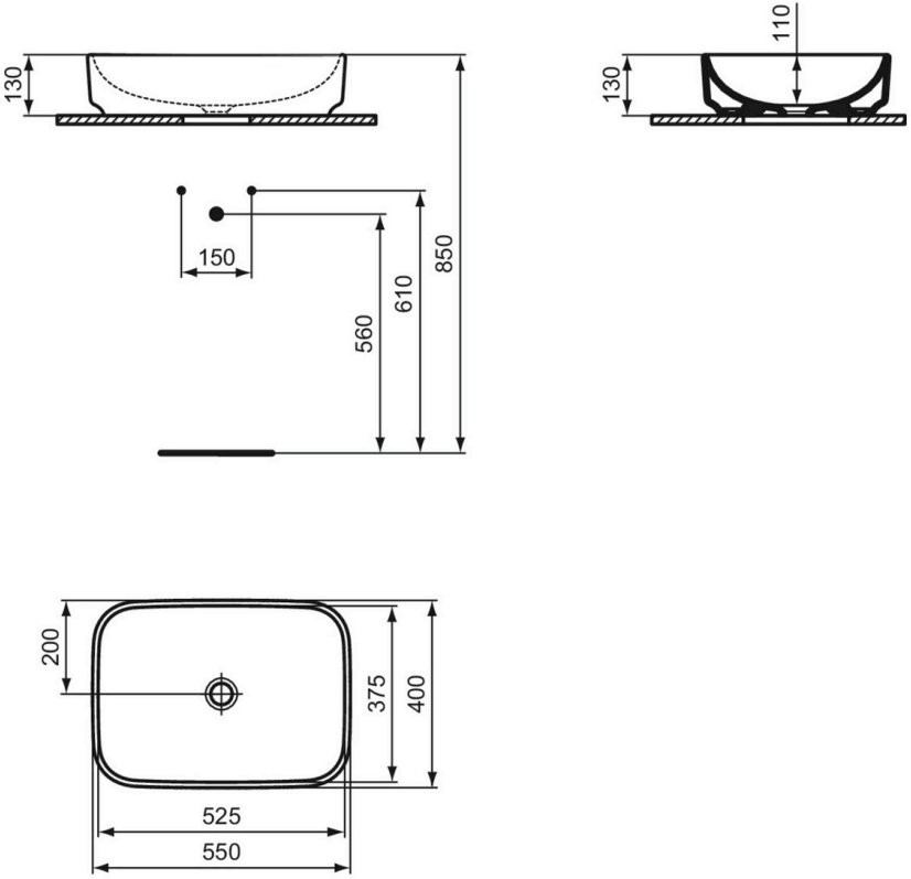 Умывальник Ideal Standard i.life B T572801 55x40 накладной Умывальник Ideal Standard i.life B T572801 55x40 накладной