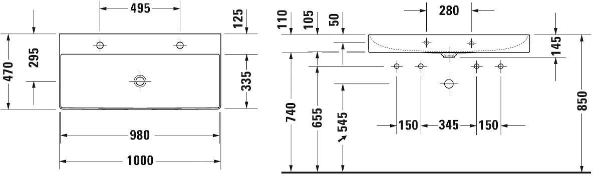 Умывальник мебельный Duravit DuraSquare 100x47 белый Умывальник мебельный Duravit DuraSquare 100x47 белый