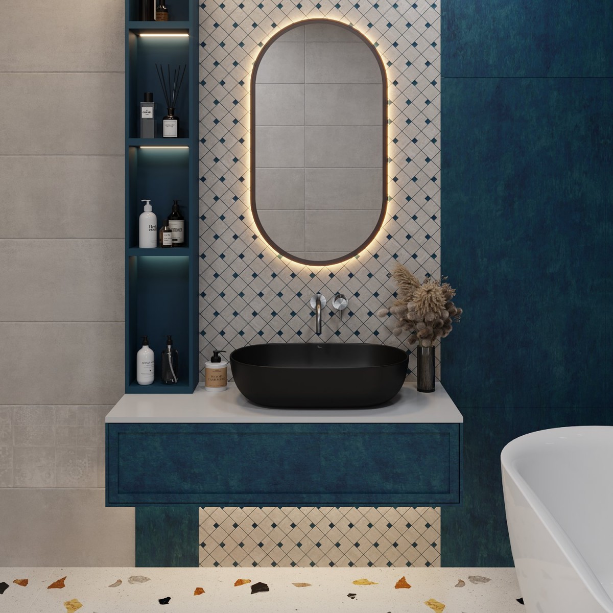 Умывальник накладной Wellsee Chic Riviera 326808000 48x36 черный матовый Умывальник накладной Wellsee Chic Riviera 326808000 48x36 черный матовый